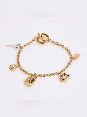 Coach Gold-Tone Charm Chain Bracelet with Pearl Accent